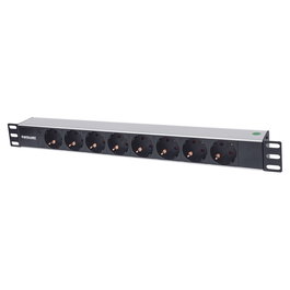 Intellinet PDU de Rack 19" 1U Horizontal, Regleta de Alimentación 8 Tomas EU Tipo F, Cable 1.8m, Montaje Rack, Aluminio Negro, Certificado UL