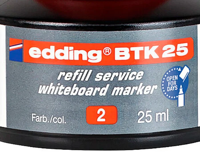 Edding BTK-25 Tinta Recambio Rotulador Pizarra Blanca Color Rojo Bote 25 ml
