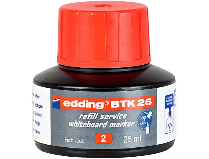 Edding BTK-25 Tinta Recambio Rotulador Pizarra Blanca Color Rojo Bote 25 ml