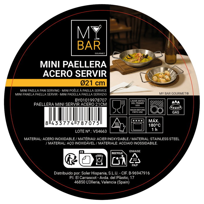 Inde Paellera Mini Servir Acero 21 cm (24 Unidades) My Bar