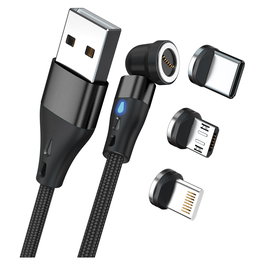 Realpower MagneticCharge 3 Cable Magnético 1 m, 3 Amp USB A Negro con Adaptadores