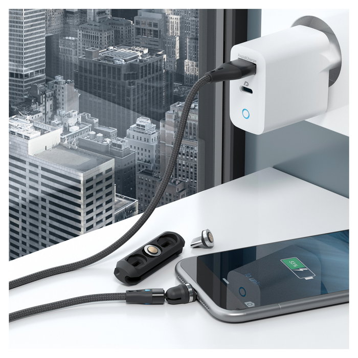 Realpower MagneticCharge 3 Cable Magnético 1 m, 3 Amp USB A Negro con Adaptadores