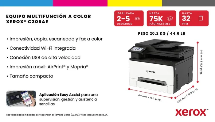Xerox C305ae Impresora Multifunción Láser a Color A4/Legal Xerox C305ae Impresora Multifunción Láser a Color A4/Legal