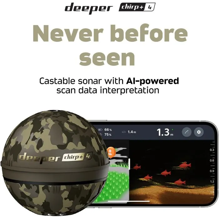 Deeper Sonda de pesca desplegable CHIRP+ 4 GPS IA 3 haces CHIRP alcance 120 m Deeper Sonda de pesca desplegable CHIRP+ 4 GPS IA 3 haces CHIRP alcance 120 m