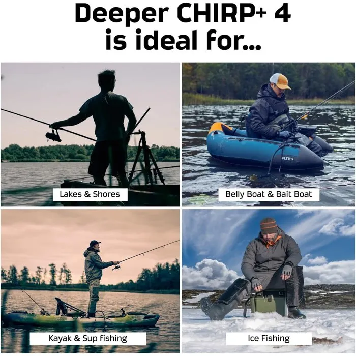 Deeper Sonda de pesca desplegable CHIRP+ 4 GPS IA 3 haces CHIRP alcance 120 m Deeper Sonda de pesca desplegable CHIRP+ 4 GPS IA 3 haces CHIRP alcance 120 m