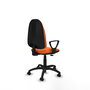 Silla de oficina Algarra con mecanismo Contacto permanente básico tapizada con Tela color Naranja. Equipada con Base poliamida negra, Brazos fijos y Ruedas autofrenantes