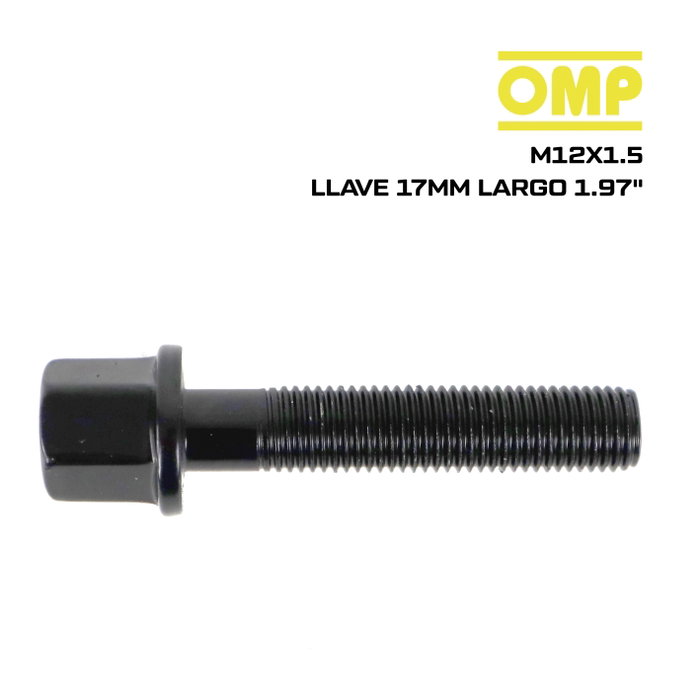 Omp Juego 4 Tornillos M12x1.5 Plano Largo 50 mm Llave 17 Negro Din 10.9 OMPS09641201