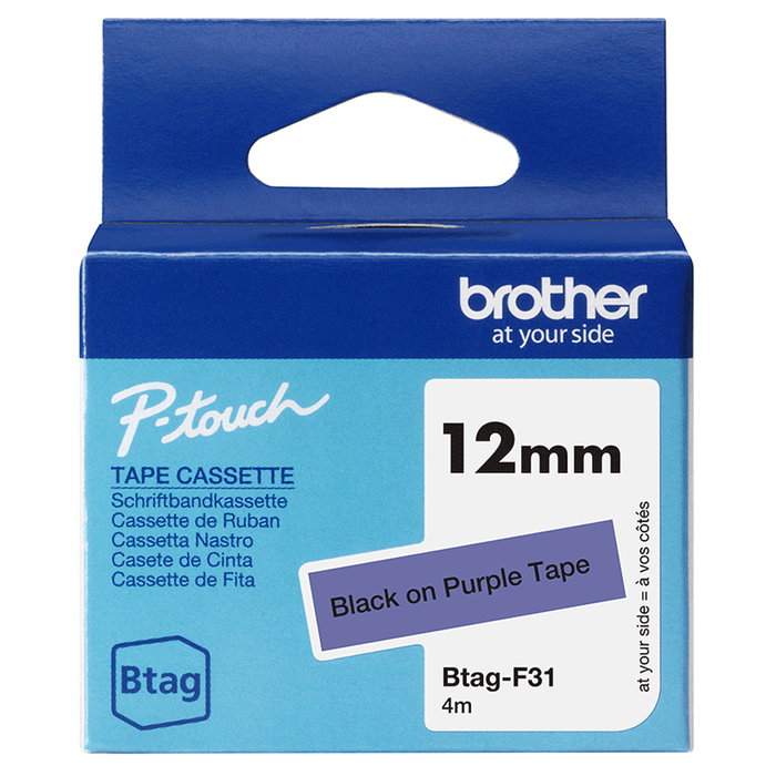 Brother BTAG-F31 Cinta de etiquetado Negro sobre morado 12mm x 4m Brother BTAG-F31 Cinta de etiquetado Negro sobre morado 12mm x 4m