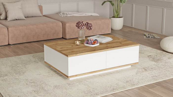 Hanah Home Mesa de Centro FR14-AW, Pino Atlántico y Blanco, Tablero de Partículas Melaminado, 90x60x28.6 cm