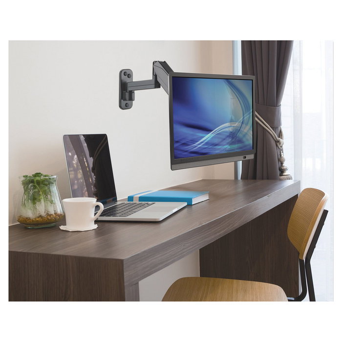 MANHATTAN Soporte de Pared con Gasdruckfeder y Brazo de 3 Pivotes para Monitores y TVs de 17" a 32" (43-81 cm), Compatible VESA 75x75 y 100x100 mm, Hasta 8 kg, Negro