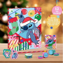 Paladone Calendario de Adviento Disney Stitch 12 días - Incluye 12 artículos: bloc, gomas, lápices, sellos, pegatinas, notas y washi tape