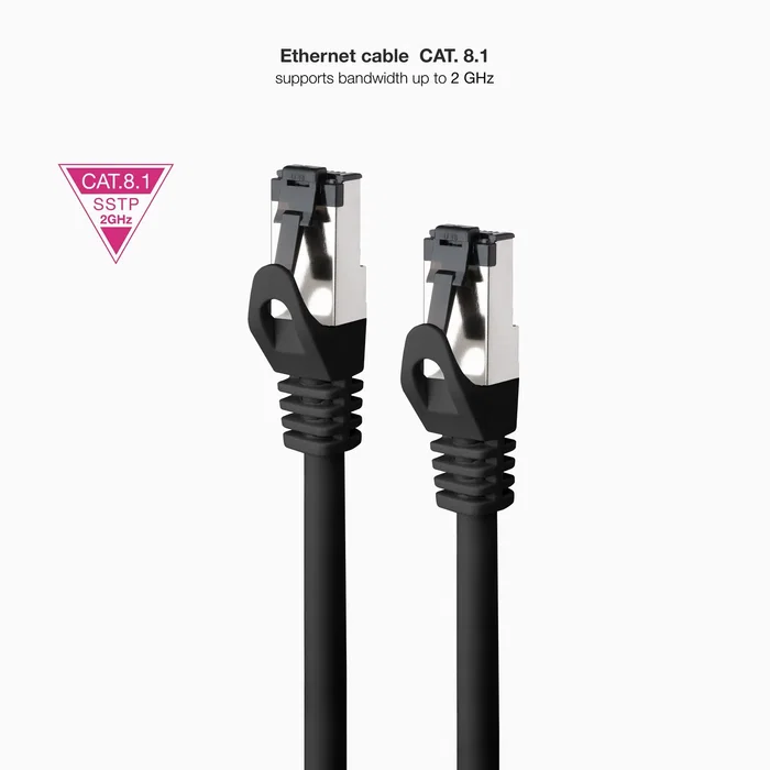 Nanocable 10.20.2000-L25-BK Cable de red Cat8.1 S/FTP (S-STP), 40 Gbps, 2000 MHz, blindaje SSTP, 0.25 m, AWG26, cobre, negro, LSZH, conector RJ45
