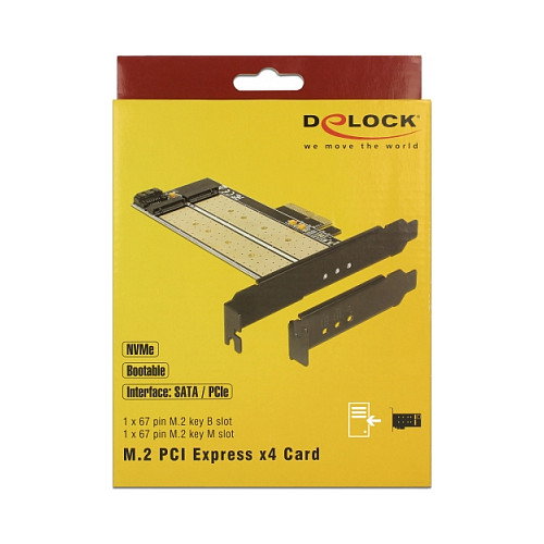 DeLOCK 89630 Tarjeta Adaptadora PCIe x4 a 1 x M.2 Key B y 1 x NVMe M.2 Key M Interno, Low Profile, Pasiva, Windows 10/8/7