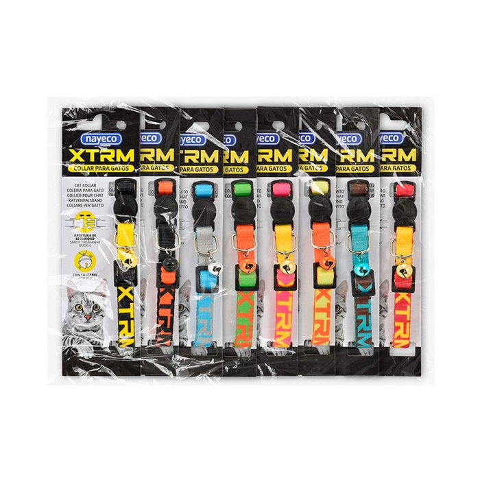 Nayeco Collar Gato X-trm Neon Flash 10 mm x 22-33 cm Ajustable con Cascabel Colores Surtidos