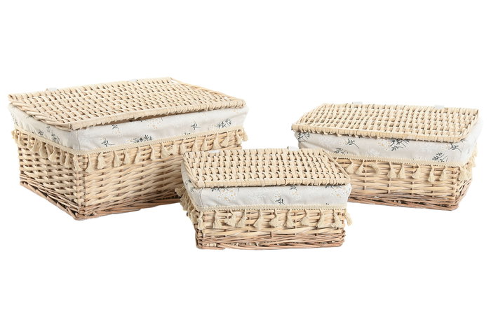 DKD Home Decor Cesta Ropa Shabby Natural Mimbre Algodón Set 3 Piezas 33 x 20 x 42 cm