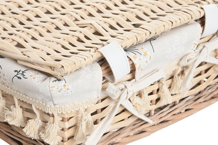 DKD Home Decor Cesta Ropa Shabby Natural Mimbre Algodón Set 3 Piezas 33 x 20 x 42 cm