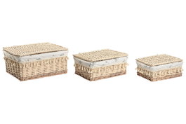DKD Home Decor Set de 3 Cestas de Ropa Camomila en Mimbre y Algodón Natural