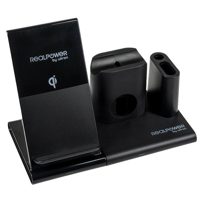 Realpower ChargeAir Connect Cargador Inalámbrico 10W para Smartphone, Tableta, Apple Watch/AirPods, Negro