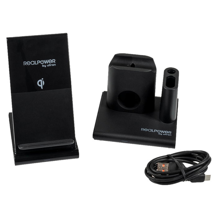 Realpower ChargeAir Connect Cargador Inalámbrico 10W para Smartphone, Tableta, Apple Watch/AirPods, Negro