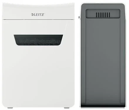 Leitz 80920000 Destructora de Papel Ultra Silenciosa IQ 10x Protect P4, 10 Hojas, Corte 4x28mm, 18L, 55 dB, Tritura Clips y Grapas, Diseño Compacto Blanco y Gris