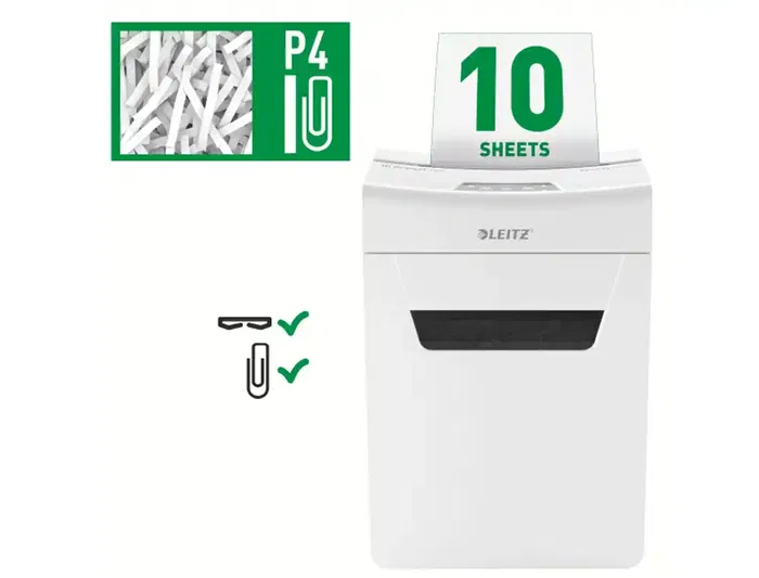 Leitz IQ Protect Premium 10x P4 Destructora de Documentos, Corte Partículas Nivel Seguridad 4, Capacidad + de 10 Hojas