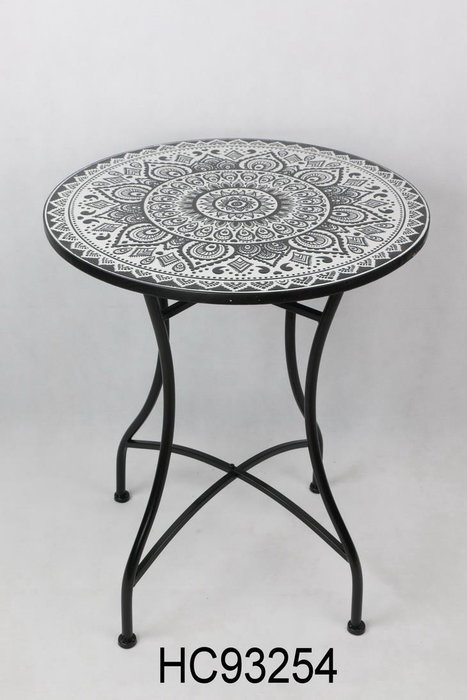 DKD Home Decor Mesa Terraza Y Jardin Negro Multicolor Metal Ceramica 80 x 80 x 76 cm