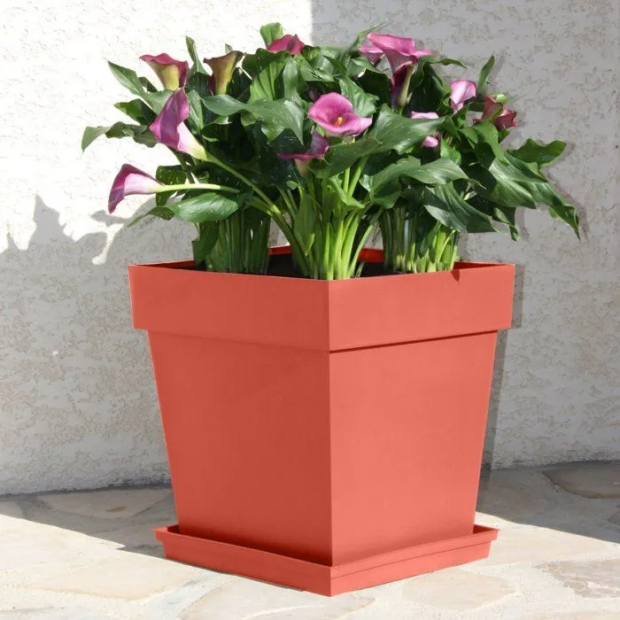 EDA 013627OTBSX3 Maceta cuadrada 40 cm Toscana, terracota, 39x39x39 cm, 38 L, con zona de retención de agua