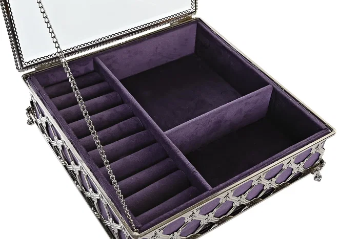 DKD Home Decor Joyero Tradicional Lila Plateado Metal Cristal 22 x 7 x 22 cm DKD Home Decor Joyero Tradicional Lila Plateado Metal Cristal 22 x 7 x 22 cm