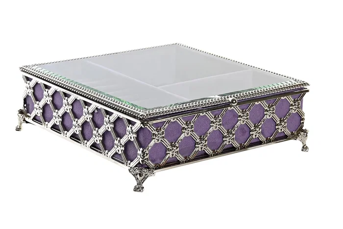 DKD Home Decor Joyero Tradicional Lila Plateado Metal Cristal 22 x 7 x 22 cm DKD Home Decor Joyero Tradicional Lila Plateado Metal Cristal 22 x 7 x 22 cm
