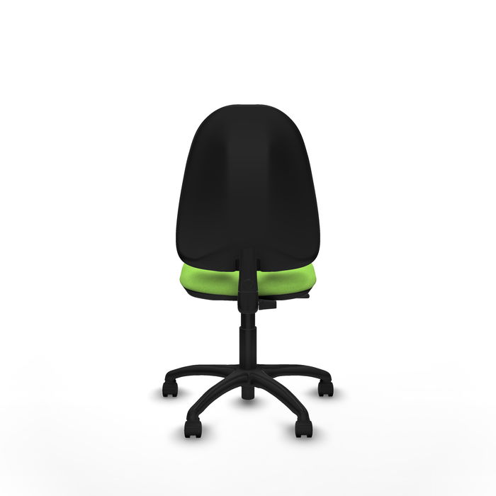 Silla de oficina Algarra con mecanismo Contacto permanente básico tapizada con Tela color Pistacho. Equipada con Base poliamida negra, Sin brazos y Ruedas de nailon 50 mm