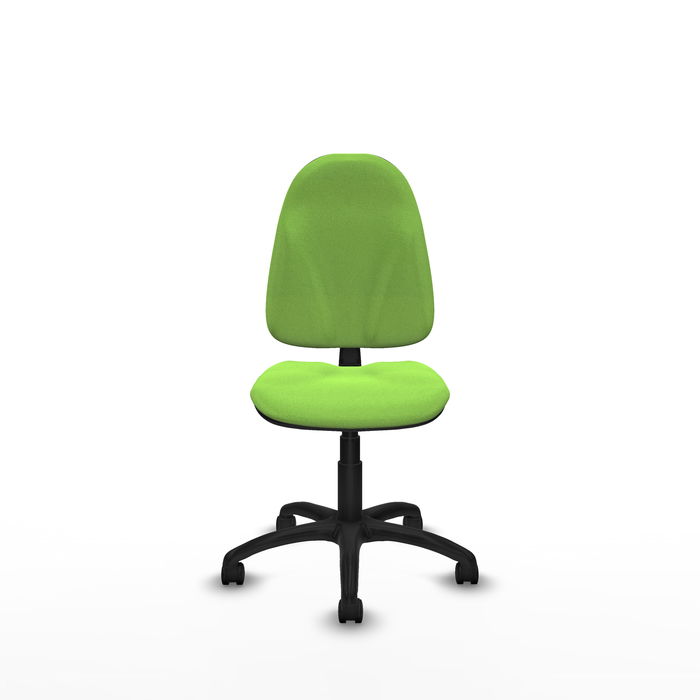 Silla de oficina Algarra con mecanismo Contacto permanente básico tapizada con Tela color Pistacho. Equipada con Base poliamida negra, Sin brazos y Ruedas de nailon 50 mm