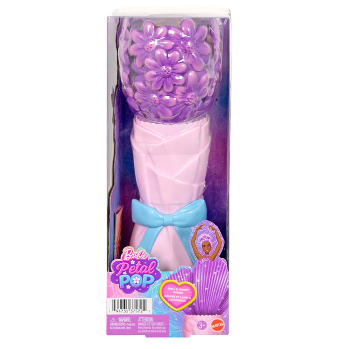Barbie Muñeca Petal Pop JMF58 - Margarita Lila con Sorpresas Florales y Accesorios