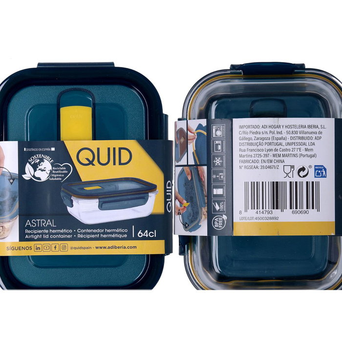 Quid Recipiente Rectangular Astral de Vidrio 64 cL Azul Quid Recipiente Rectangular Astral de Vidrio 64 cL Azul
