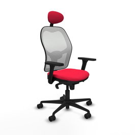 PIQUERAS Y CRESPO Silla de oficina Jorquera con mecanismo Sincro, Tela Roja y Malla Blanca