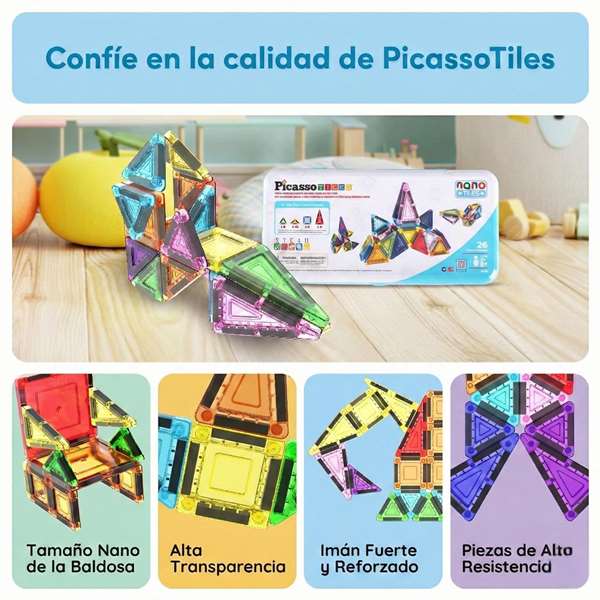 Picasso Tiles Mini Bloques Magnéticos 26 Piezas - Juego de Construcción Educativo en Español para Niños 3+ Picasso Tiles Mini Bloques Magnéticos 26 Piezas - Juego de Construcción Educativo en Español para Niños 3+