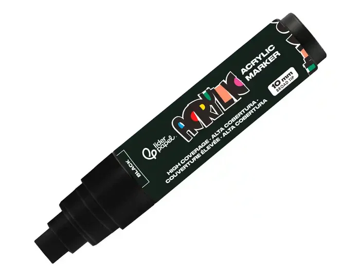 Liderpapel Rotulador Acrílico Base Agua Todo Tipo de Superficie Punta Rectangular 10 mm Negro
