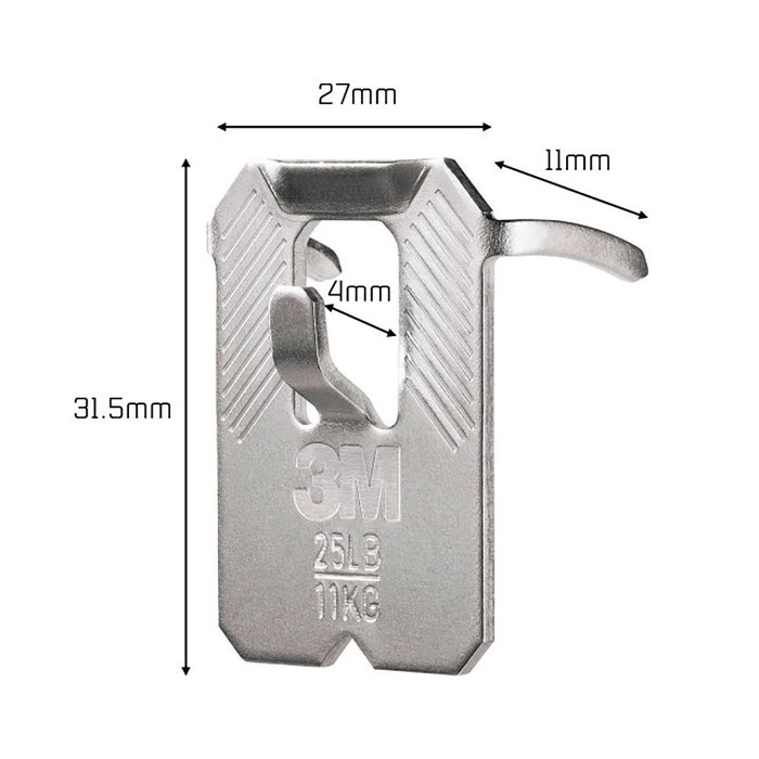 3M Gancho 3ph11-2wmr para Paredes de Yeso, Carga Máxima 11 kg, 27 x 31,5 x 4 mm, 2 uds