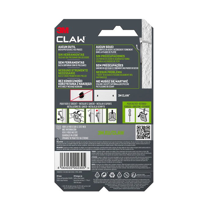 3M Gancho 3ph11-2wmr para Paredes de Yeso, Carga Máxima 11 kg, 27 x 31,5 x 4 mm, 2 uds