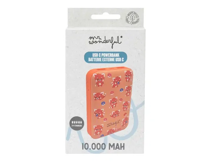 Wondee Batería Externa 10.000 mAh Panda Rojo - Energía Extra con Divertido Diseño
