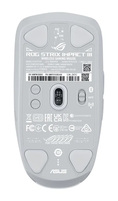 ASUS ROG Strix Impact III Wireless Ratón de Juego Ambidextro Inalámbrico (RF + Bluetooth) Óptico 36000 DPI Blanco