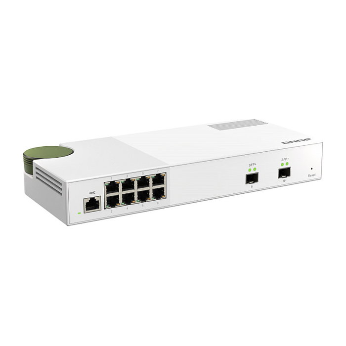 QNAP QSW-M2108-2S Switch L2+ Gestionado 8 Puertos 2.5G Ethernet + 2 SFP+, 80 Gbps, Web, QoS, VLAN, Jumbo Frames, 12V DC