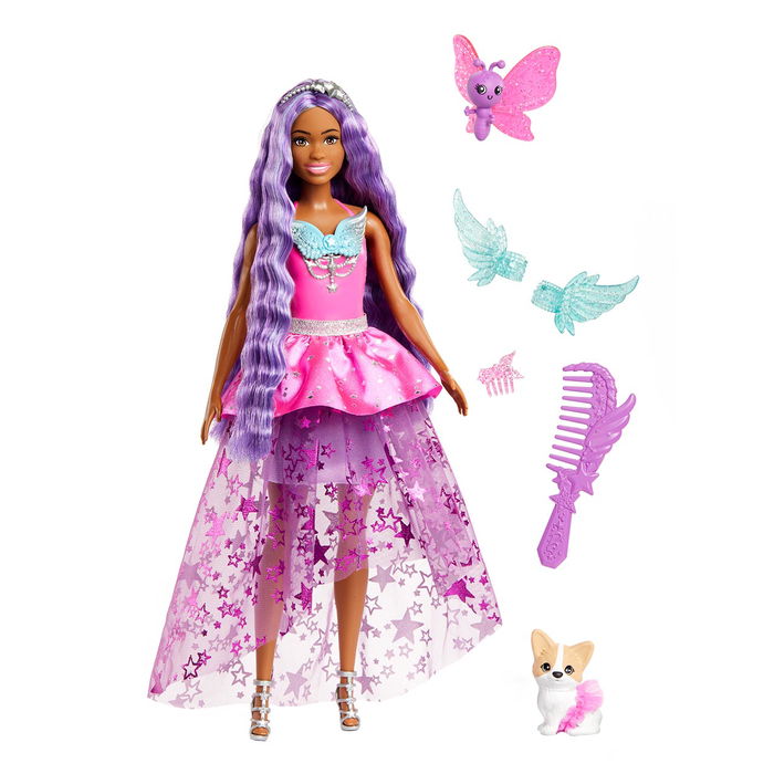 Barbie Brooklyn Roberts Un Toque De Magia Mattel Jcw49 - Muñeca con Vestido de Capas, Alas y Melena Violeta de 17.8 cm, Incluye Peine y Accesorios