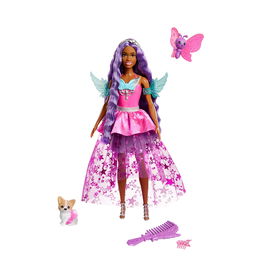 Barbie Brooklyn Roberts Un Toque De Magia Mattel Jcw49 - Muñeca con Vestido de Capas, Alas y Melena Violeta de 17.8 cm, Incluye Peine y Accesorios