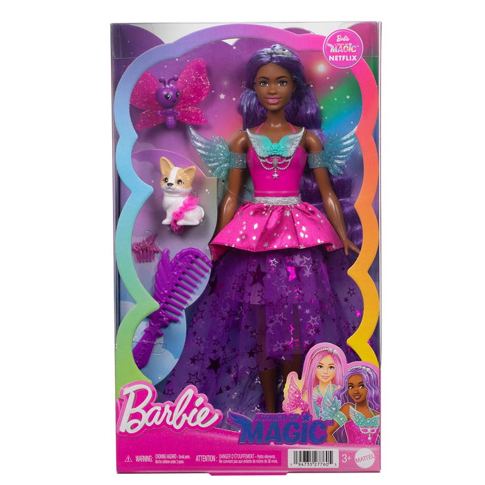 Barbie Brooklyn Roberts Un Toque De Magia Mattel Jcw49 - Muñeca con Vestido de Capas, Alas y Melena Violeta de 17.8 cm, Incluye Peine y Accesorios