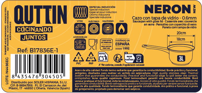 Inde Cazo 18 cm 3L Acero Inoxidable con Tapa "New Neron" Qt (4 Unidades) Inde Cazo 18 cm 3L Acero Inoxidable con Tapa "New Neron" Qt (4 Unidades)