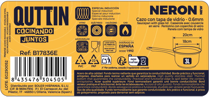 Inde Cazo New Neron 18 cm 3L Acero Inoxidable con Tapa (4 Unidades)