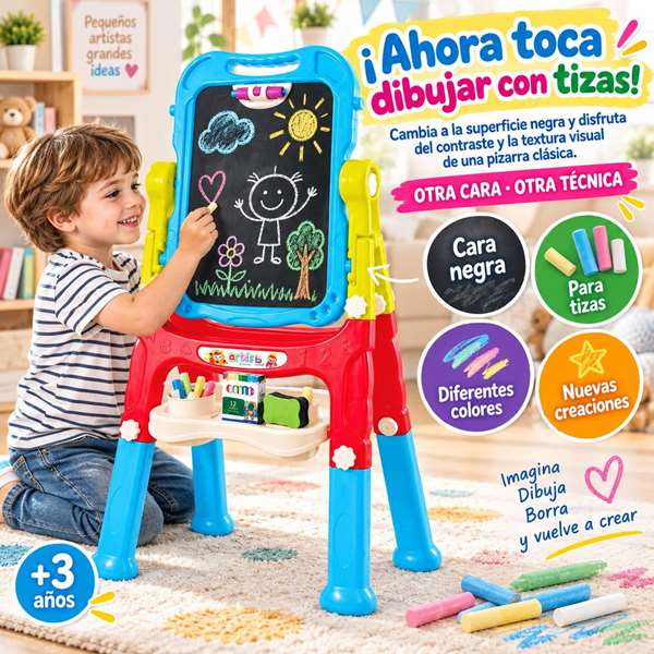 Jugatoys - pequeñ@sartistas Pizarra 2 en 1 magnética y para tizas con 48 accesorios
