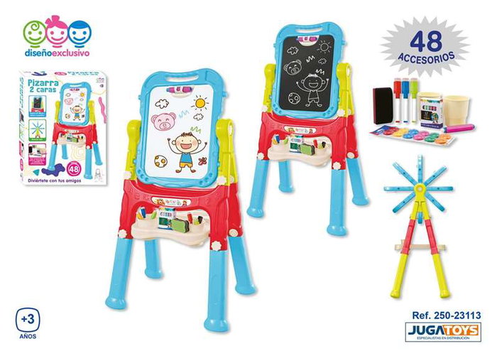 Jugatoys - pequeñ@sartistas Pizarra 2 en 1 magnética y para tizas con 48 accesorios