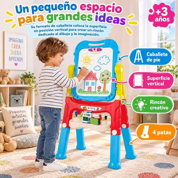 Jugatoys - pequeñ@sartistas Pizarra 2 en 1 magnética y para tizas con 48 accesorios