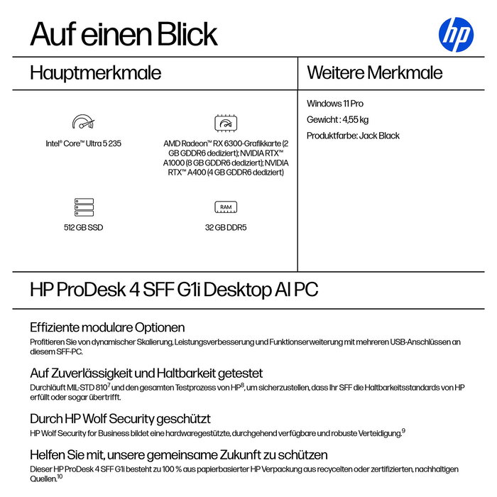 HP ProDesk 4 SFF G1i CU5-235 Ordenador de Sobremesa 32GB RAM 512GB SSD Windows 11 Pro